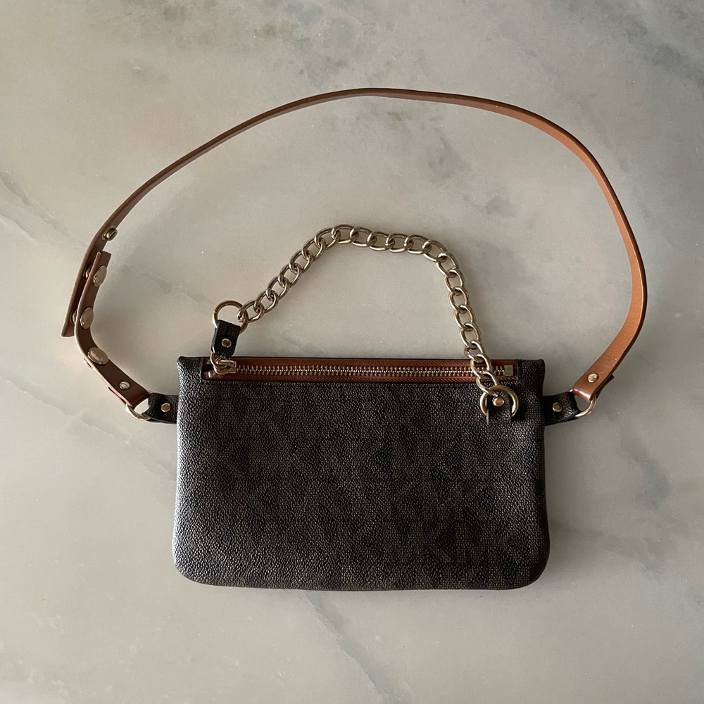 MICHAEL Michael Kors Brown Signature Logo Pull Chain Belt Bag